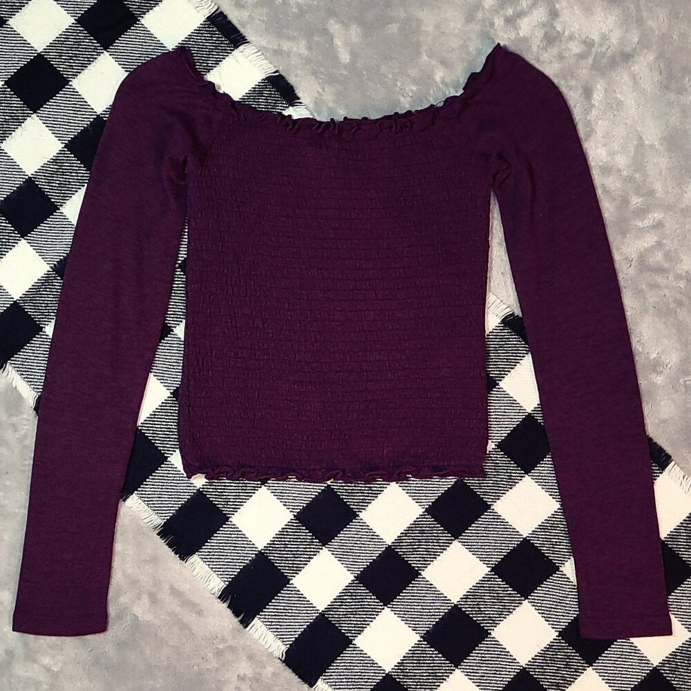 Hollister Plum Long Sleeve Smocked Top
